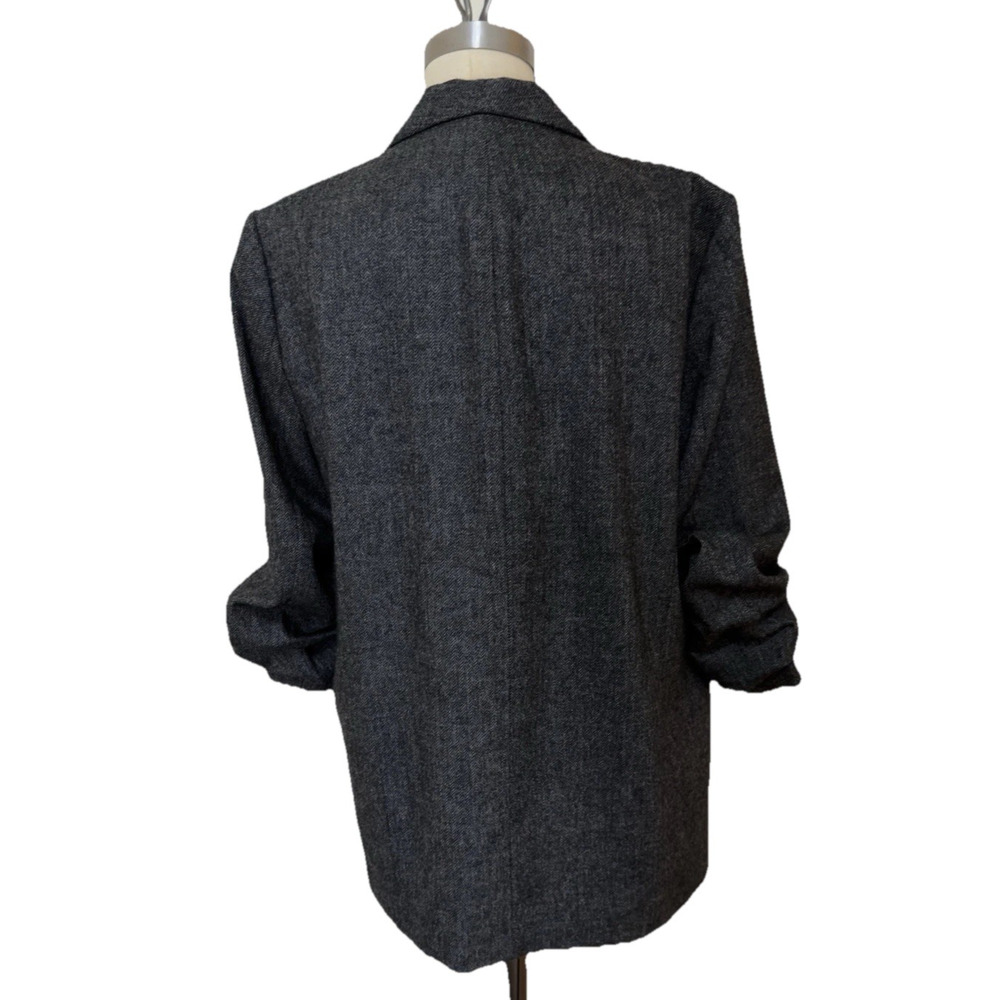 Zara Woman XL Gray Herringbone Ruched Sleeves Blazer Preppy Staple Classic $119 - Picture 7 of 13